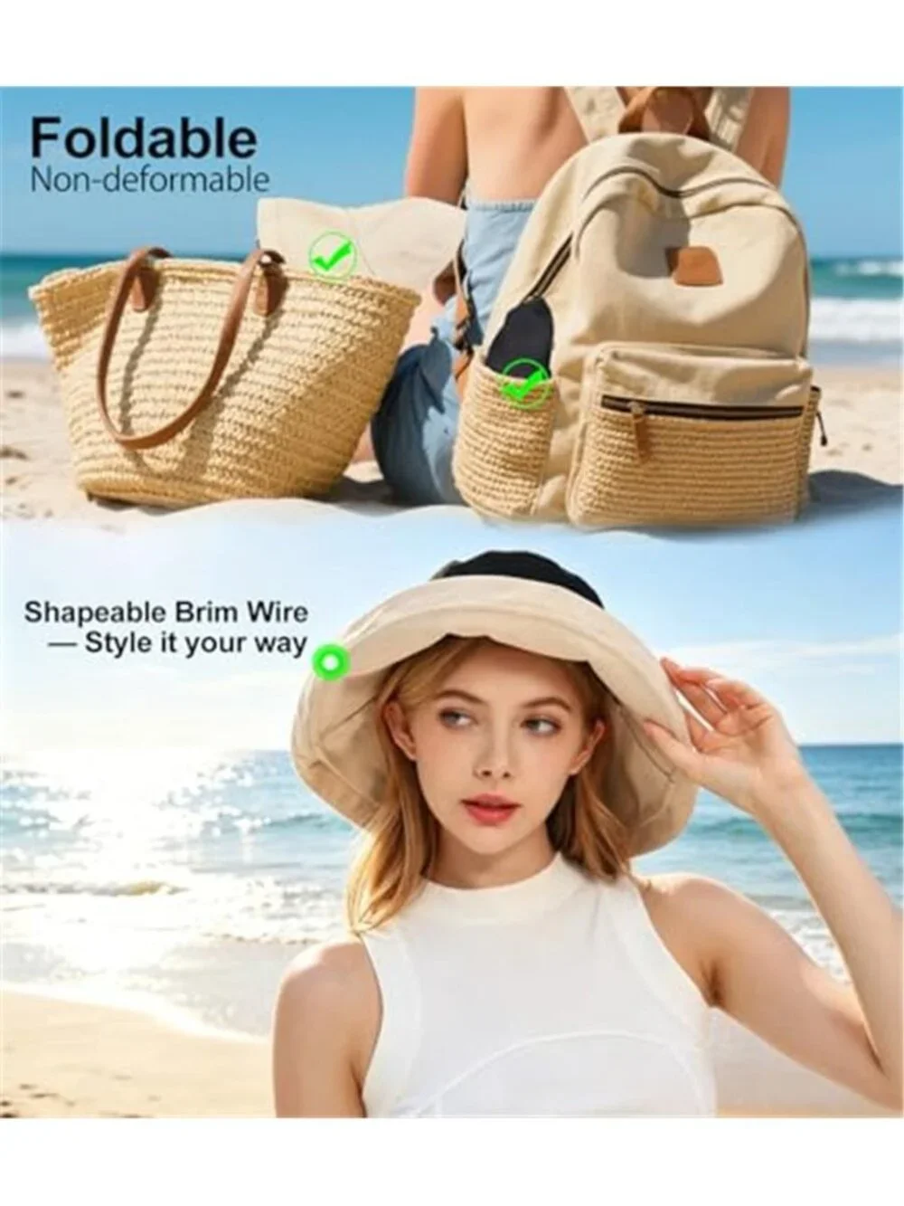100% Cotton Sun Hats for Women Summer Wide Brim UPF50+ UV Protection